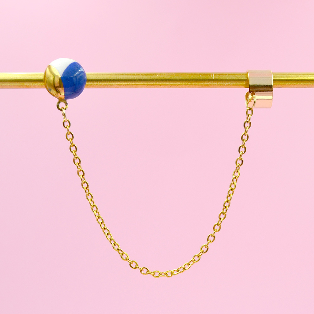 Cercel singular, Earcuff jumi-juma albastru - imagine 2