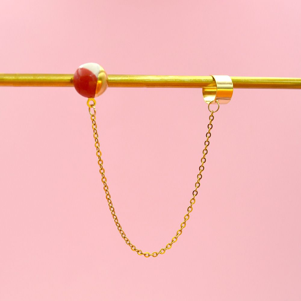 Cercel singular, Earcuff jumi-juma roșu - imagine 2